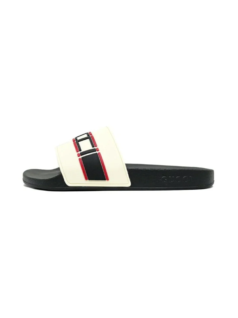 Gucci Rubber Sandals Logo Black White Red Shoes 10